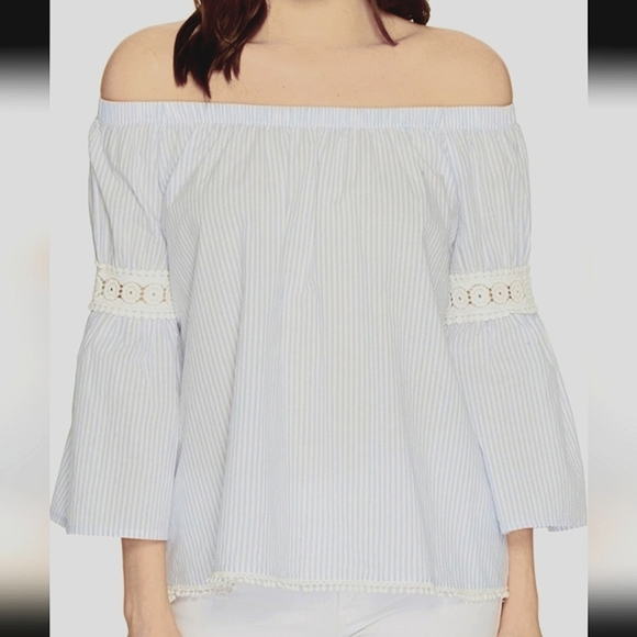 Joe's Jeans Women's Marlee Pleasant Blouse White And Blue Straiped Size M Cotton - Picture 8 of 10